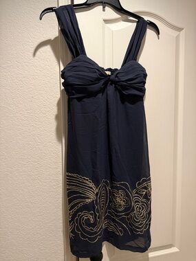 jonathan martin Navy Midi Dress with Gold Embroidery